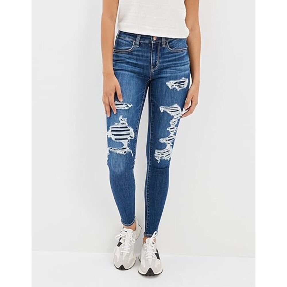 American Eagle Ripped Hi-Rise Jegging Denim Dark Wash Size 6 Next Level Stretch
